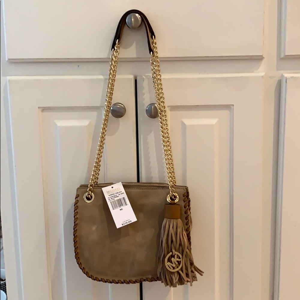Michael Kors convertible crossbody taupe suede